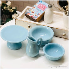 Blue Miniature Dollhouse country style kitchen cake plate crockery