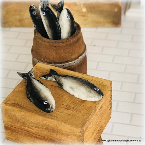 Dollhouse miniature pair fish barrel fish market