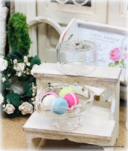 Dollhouse miniature glass cloche cake stand with macarons