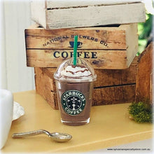 Dollhouse miniature iced coffee in takeaway cup