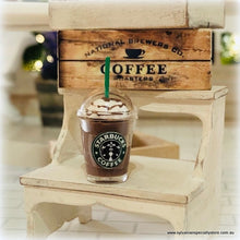 Dollhouse miniature iced coffee in takeaway cup