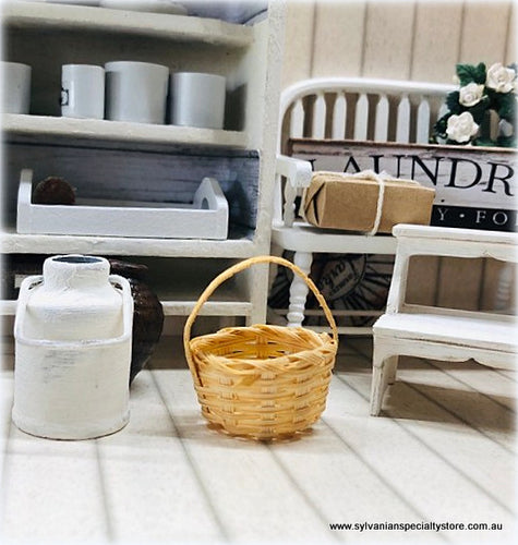 Dollhouse miniature cane wicker small basket