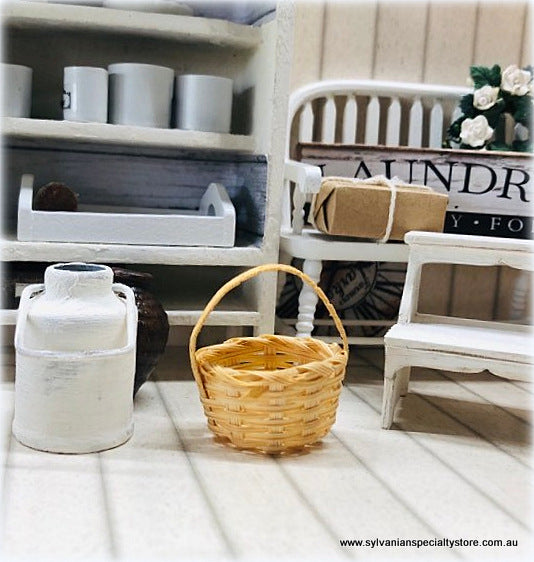 Dollhouse miniature cane wicker small basket