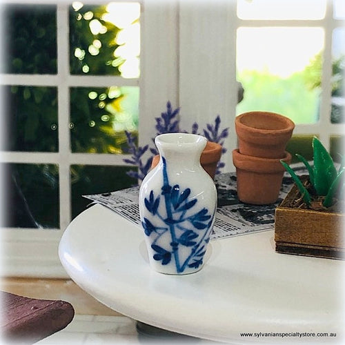 Dollhouse accessories blue white vases