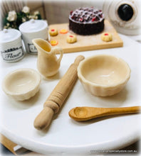 Baking Set: Bowls, Jug, Rolling Pin and Wooden Spoon - Vintage Cream