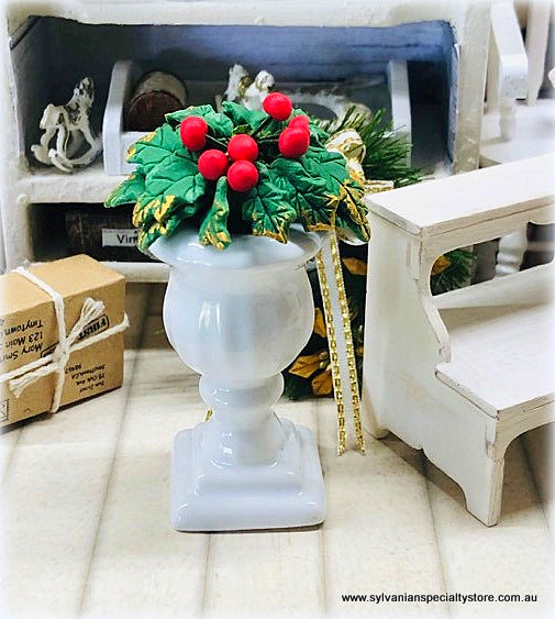 Christmas Holly in White Urn - Miniature