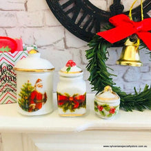 Doll house miniature Christmas porcelain jar display on mantlepiece