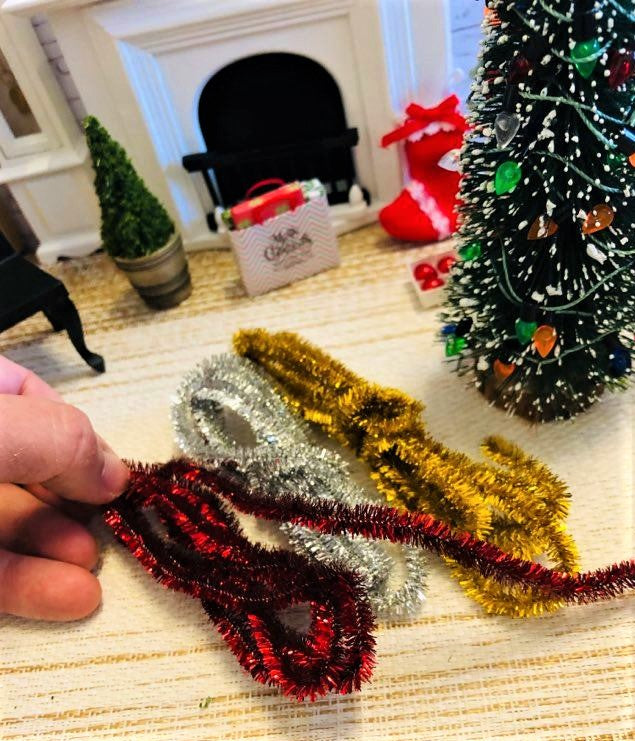 Miniature Christmas Tinsel - 3 metres - Gold, Silver & Red