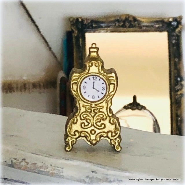 Dollhouse miniature Gold colour mantle clock