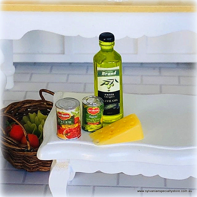 Dollhouse Italian cooking olive oil cheese cans