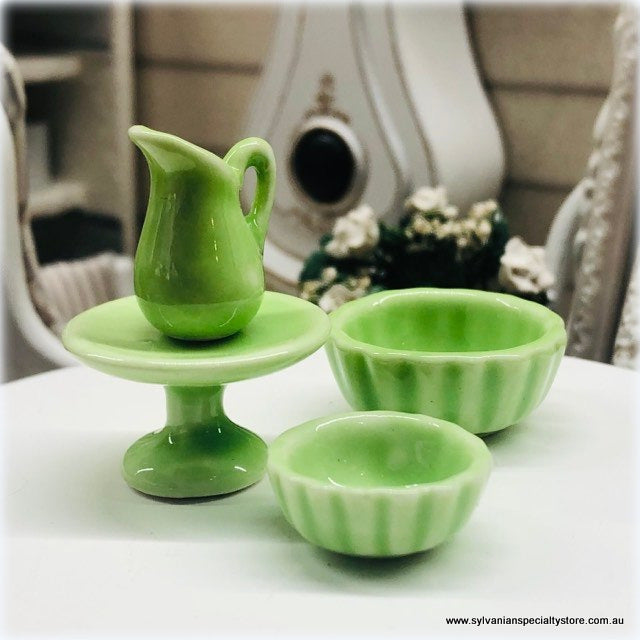 Dollhouse Green Crockery High Tea cake plate baking bowls kitchen