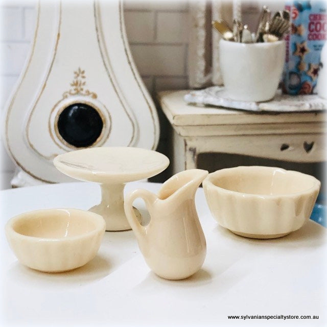 Cake Plate, Jug and Baking Bowls - Set of 4 - Vintage Cream