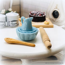 Dollhouse baking day blue ceramic bowl jug utensils