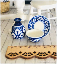 Dollhouse miniature blue crockery pattern ceramic