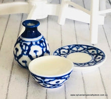 Dollhouse miniature blue crockery pattern ceramic