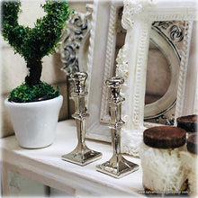 Dollhouse Miniature Square Candlesticks silver tall