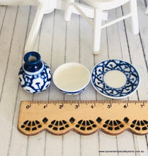 Dollhouse miniature blue crockery pattern ceramic