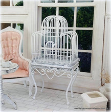 Dollhouse miniature white metal decorative bird cage