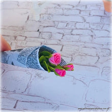 Dollhouse miniature pink bouquet roses florist wrapped in newspaper
