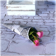 Dollhouse miniature pink bouquet roses florist wrapped in newspaper