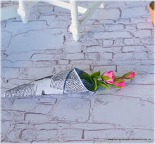 Dollhouse miniature pink bouquet roses florist wrapped in newspaper