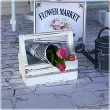 Dollhouse miniature pink bouquet roses florist wrapped in newspaper