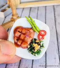 Dollhouse miniature steak and vegetable meal