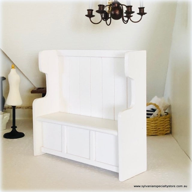 White Wooden Pew/Hallway Seat - Miniature