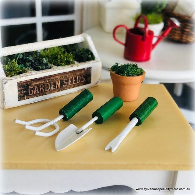 Dollhouse miniature potting shed tools gardening