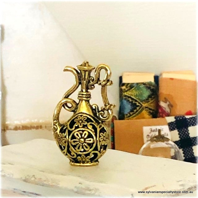 Dollhouse miniature gold metal vase jug