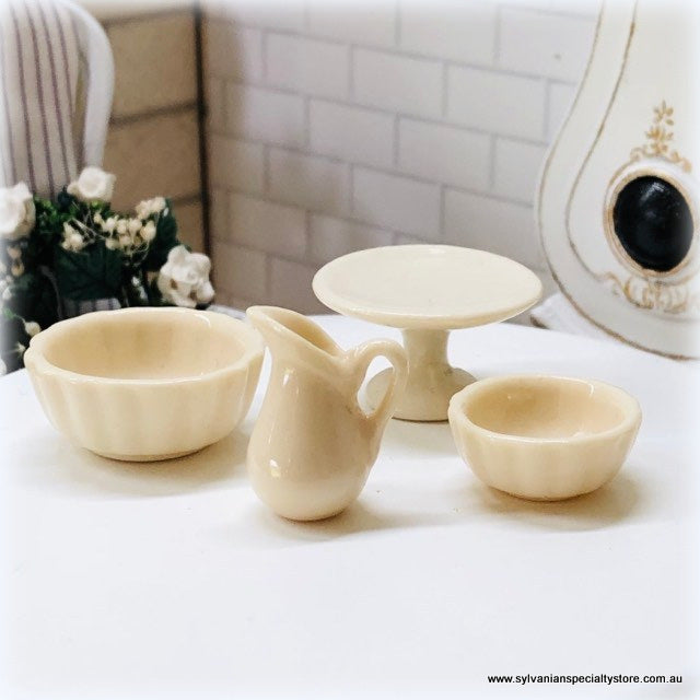 Cake Plate, Jug and Baking Bowls - Set of 4 - Vintage Cream