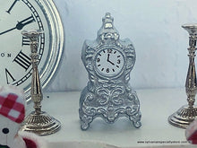 Dollhouse miniature silver coloured mantle clock