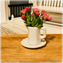 Dollhouse miniature pink roses in ceramic vase jug