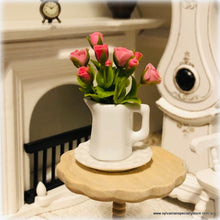 Dollhouse miniature pink roses in ceramic vase jug