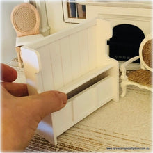 White Wooden Pew/Hallway Seat - Miniature