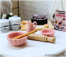 Baking Set: Bowls, Jug, Rolling Pin and Wooden Spoon - Pink