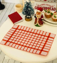 Dollhouse miniature red checked tea towel kitchen