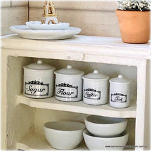Dollhouse miniature pantry canisters labelled