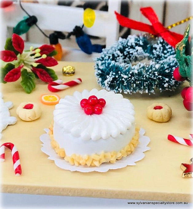 Dollhouse Miniature christmas White cake with cherries