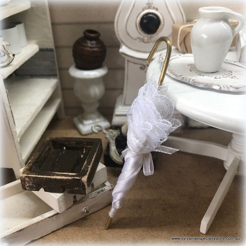 Dollhouse miniature white lace parasol