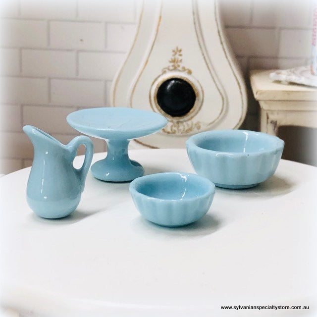 Blue Miniature Dollhouse country style kitchen cake plate crockery
