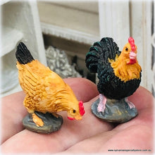 Dollhouse Rooster and Hen miniature figurines