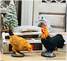 Dollhouse Rooster and Hen miniature figurines