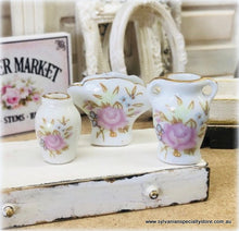 Dollhouse miniature pink rose vases shabby chic