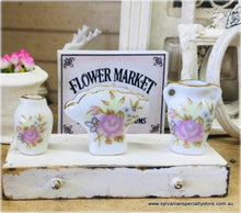 Dollhouse miniature pink rose vases shabby chic