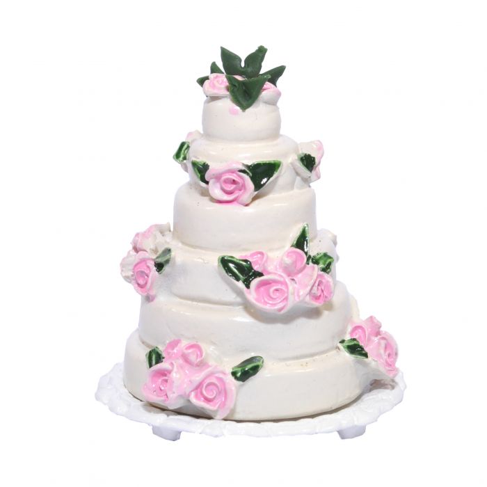 Wedding Cake - Pink Roses - 4 cm high - Miniature