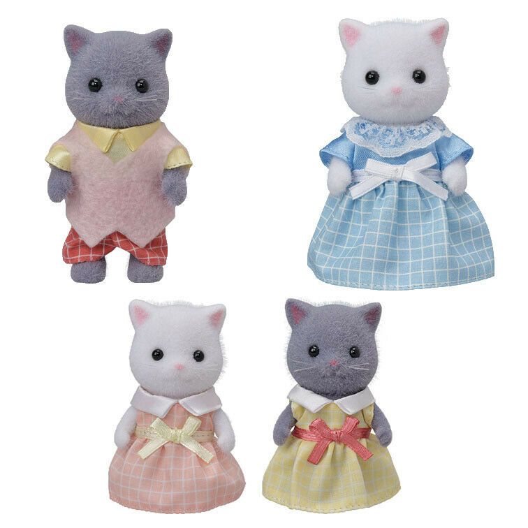 Sylvanian Families Gray and White Persian Cat Family