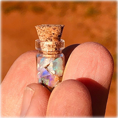 Miniature opal jar of crystal chips colours Australia outback