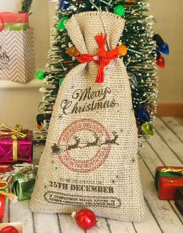 Dollhouse miniature Christmas Eve sack decorations in miniature