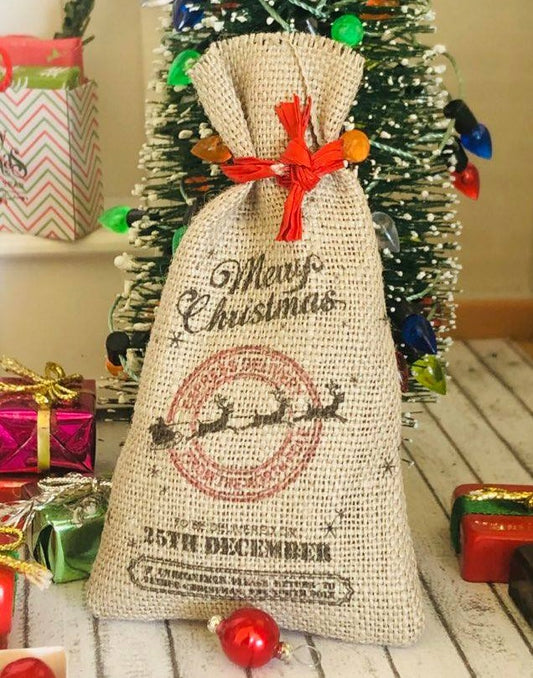 Dollhouse miniature Christmas Eve sack decorations in miniature